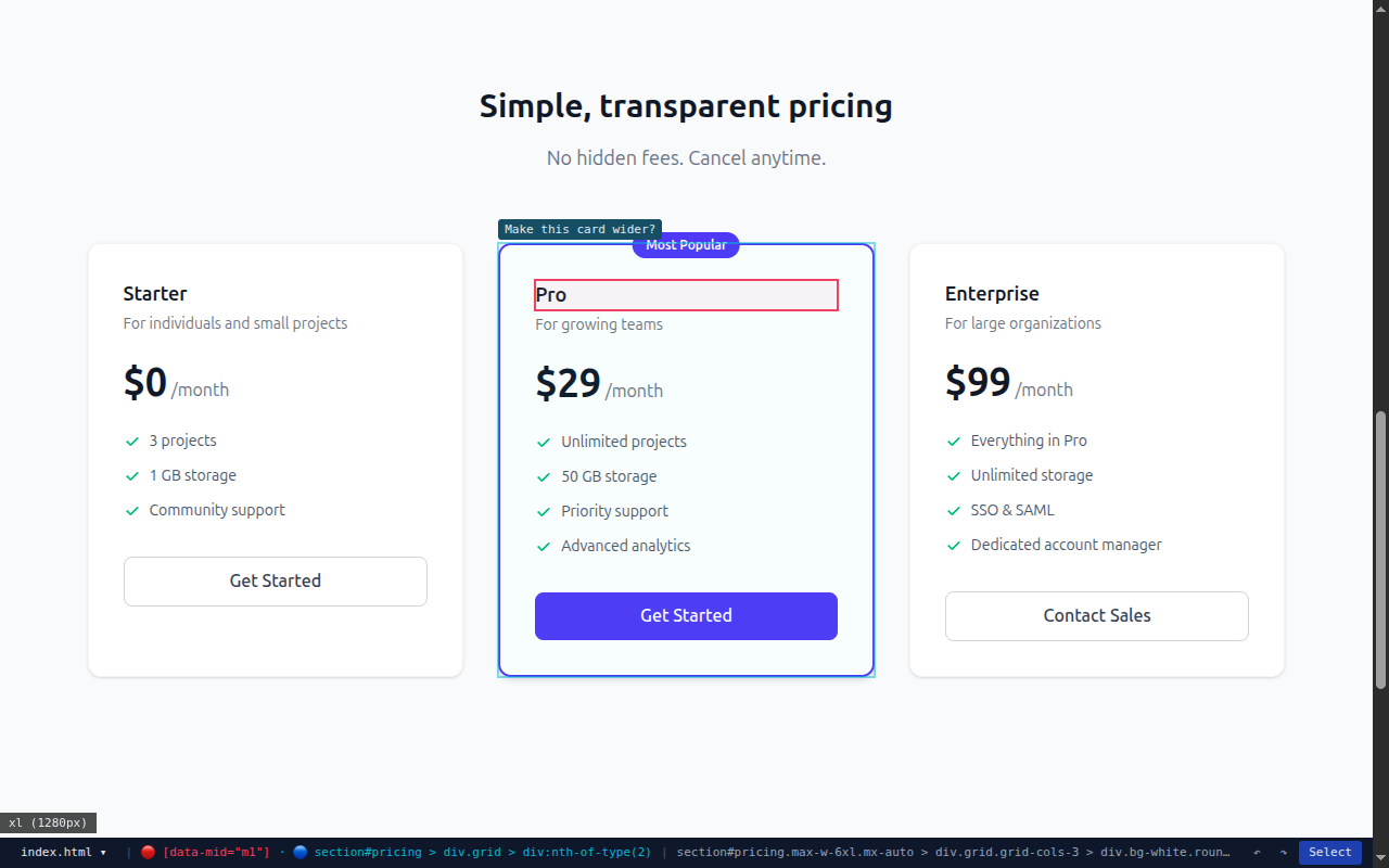 Agent highlighting an element in cyan with a label