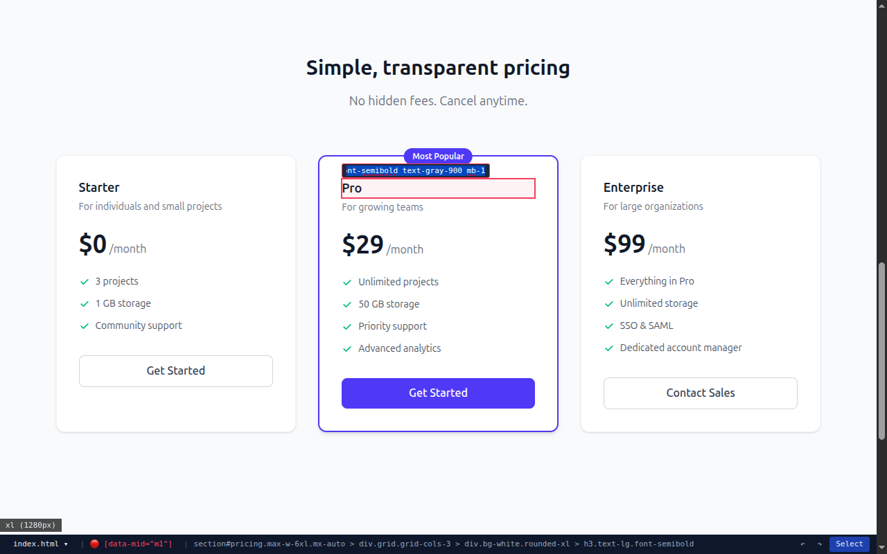 CSS class editor for Tailwind classes