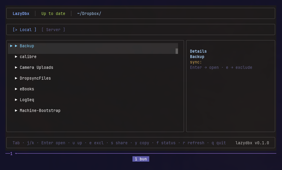 Local tab — browse synced files
